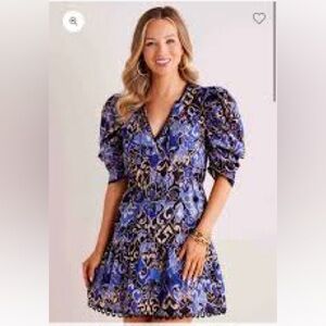OLIVACEOUS PUFF SLEEVE PRINTED MINI DRESS